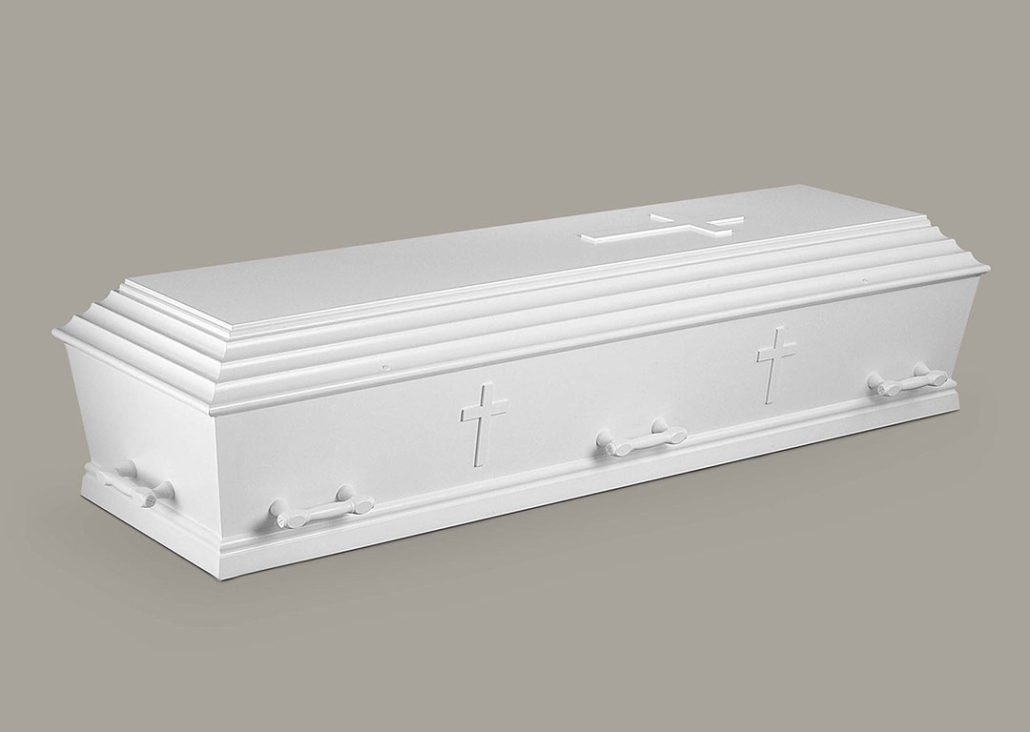 Hvid brændingskiste med kors