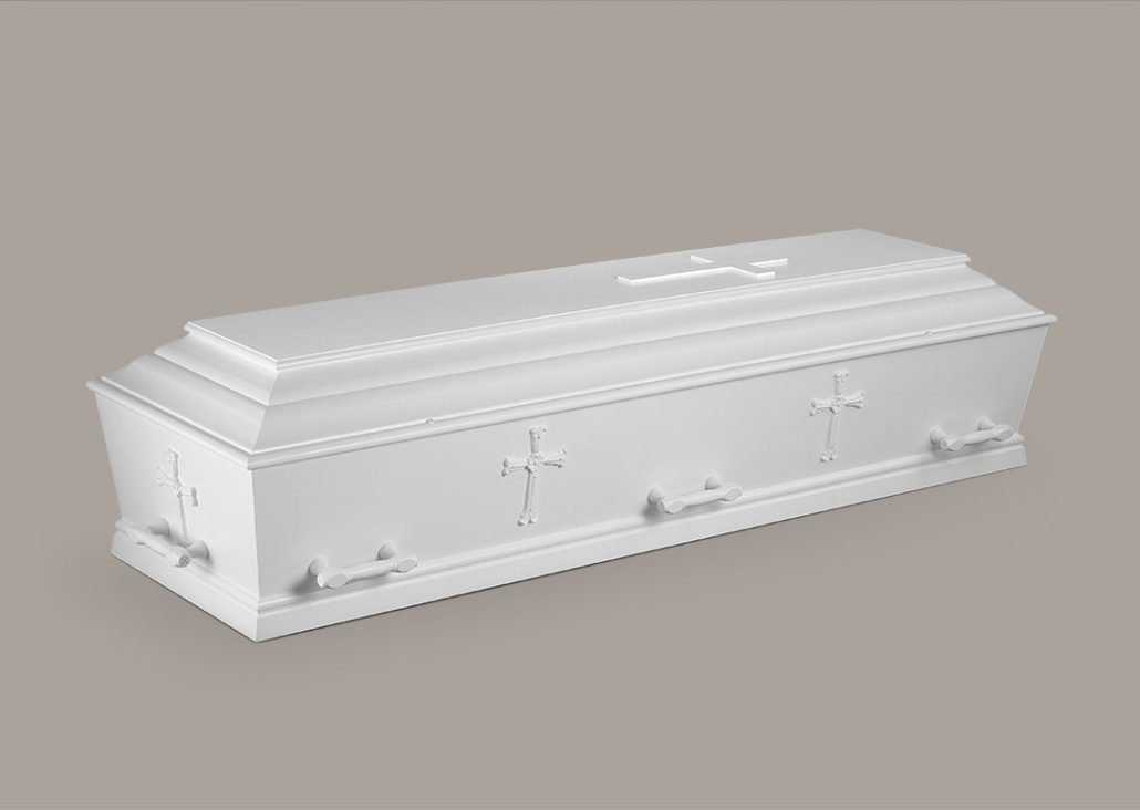 Hvid brændingskiste med kors